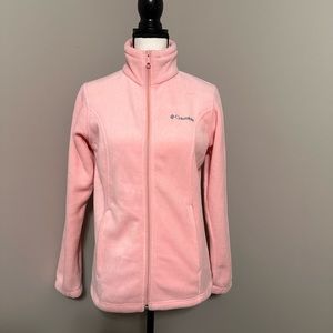 Columbia Full Zip Long Sleeve Mock Neck Fleece Jacket Zipper Pockets Pink Small